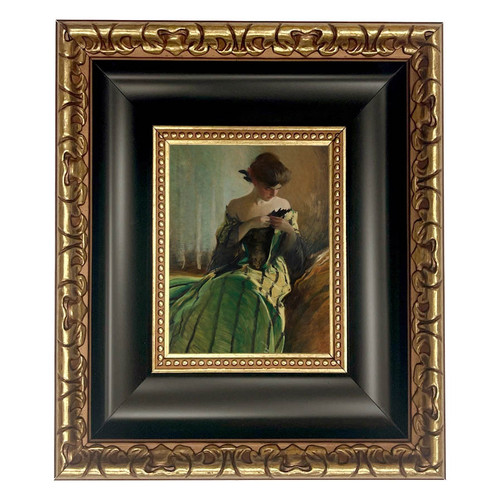 Framed Oil Print - Woman in Black and Green Dress