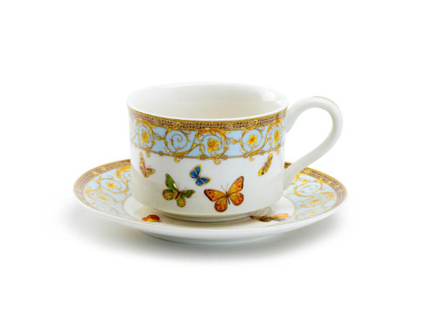 Butterflies with Blue Ornament Porcelain Cup & Saucer