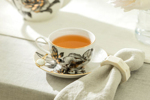 Black Gold Peony Porcelain Cup & Saucer