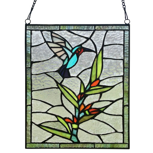 Happy Hummingbird Stained Glass Window Panel Happy Hummingbird Stained Glass Window Panel