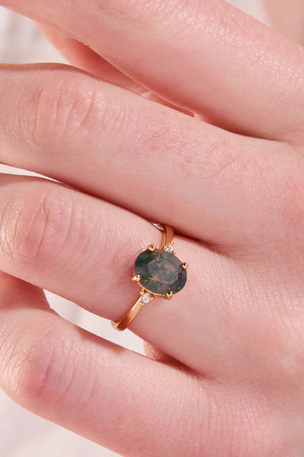 Green Moss Gold Adjustable Ring