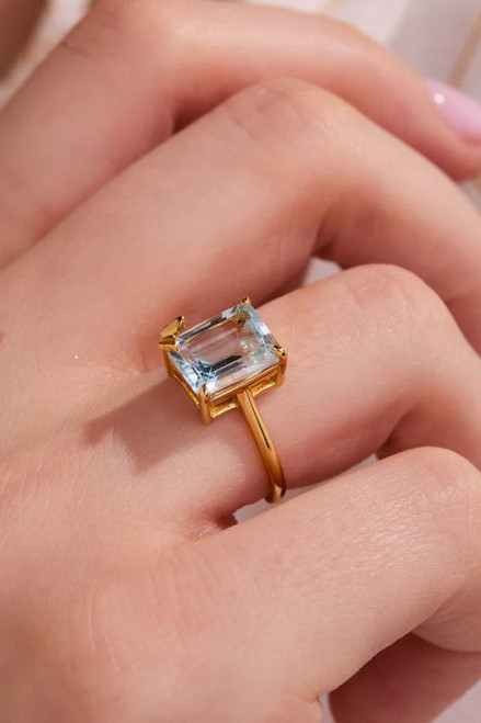 Butterfly Aquamarine Gold Adjustable Ring