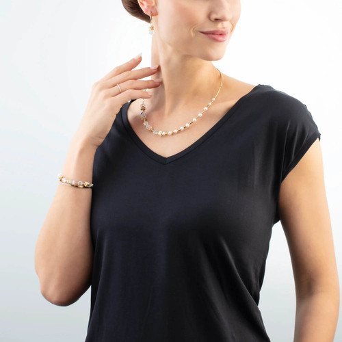 Gold Precious Pearl Fusion GeoCUBE Earrings