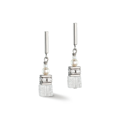 Silver Precious Pearl Fusion GeoCUBE Earrings