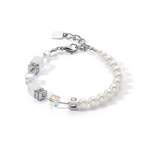 Silver Pearl Precious Fusion GeoCUBE Bracelet