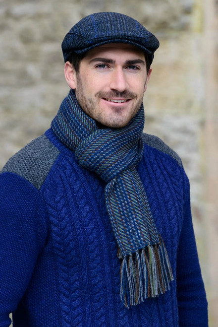 Trinity Tweed Flat Cap - Charcoal with Blue