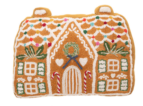 Embroidered Gingerbread House Pillow
