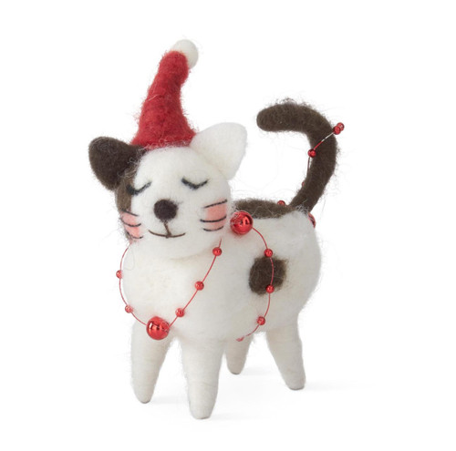 Santa Hat Cat Wool Ornament