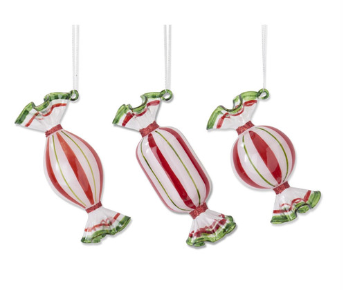 Assorted Red & Green Candy Glass Ornament