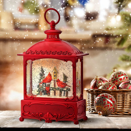 11" LED Cardinal Lantern Snow Globe