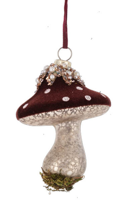 Flocked Mushroom Ornament Deep Red Flocked Mushroom Ornament Deep Red