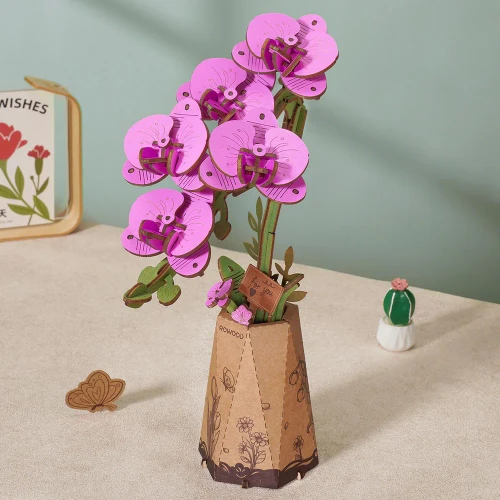 3D Wooden Puzzle Kit: Purple Moth Orchid