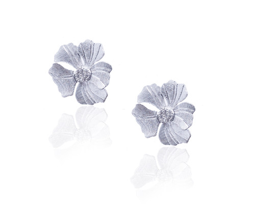 Sterling Silver Peony Stud Earrings