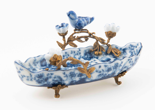 Blue & White Metal Mount Decorative Tray