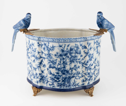 Blue & White Metal Mount Planter