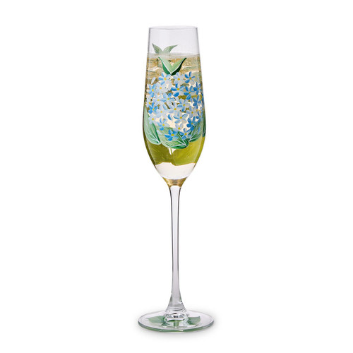Blue Hydrangea Hand Painted Champagne Flute