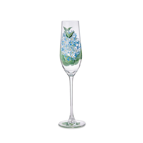 Blue Hydrangea Hand Painted Champagne Flute