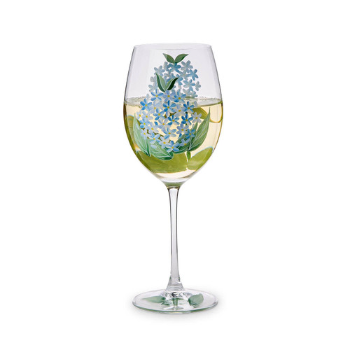 Blue Hydrangea Hand Painted Wine Glass