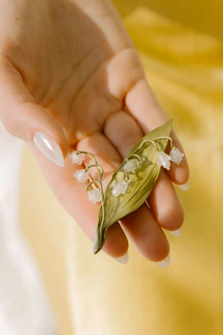 White Lily of the Valley Bronze Brooch