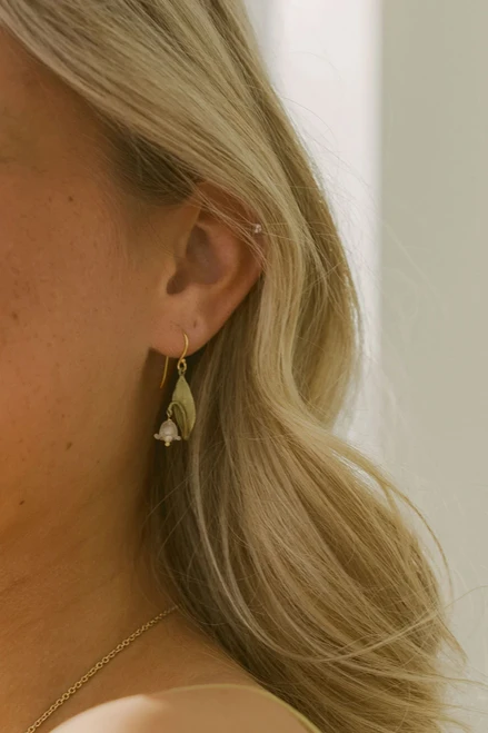 White Lily of the Valley Wire Earrings