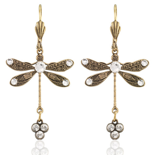Spring Skimmer Dragonfly Crystal Drop Earrings