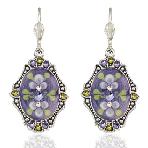 Victorian Violet Bloom Crystal Drop Earrings