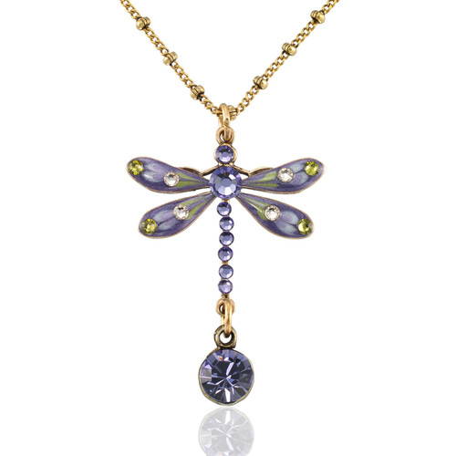 Violet Mist Dragonfly Dew Drop Crystal Necklace