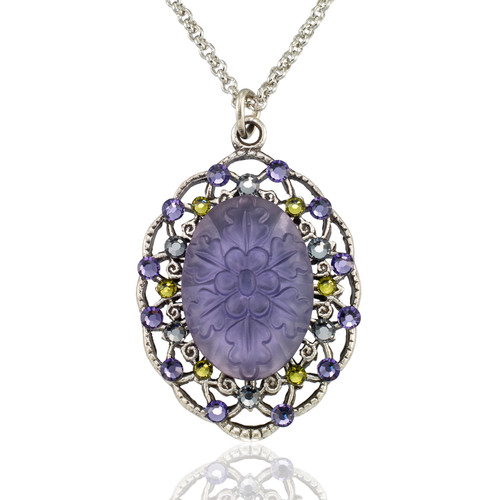 Violet Mist Filigree Flower Crystal Pendant Necklace