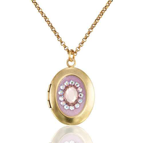 Vintage Light Lavender Crystal Locket Necklace