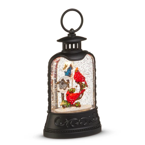 8" Cardinal & Birdhouse LED Water Lantern