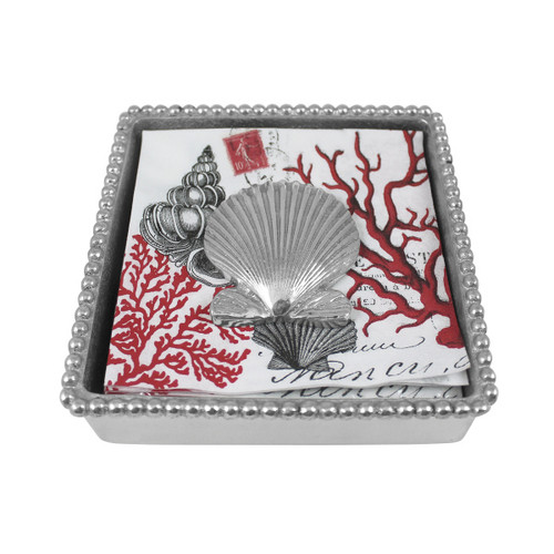 Mariposa Beaded Napkin Box with Scallop Weight Mariposa Beaded Napkin Box with Scallop Weight