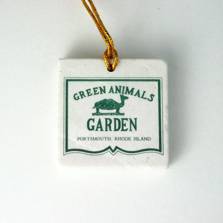 Tumbled Marble Ornament with Green Animals Design