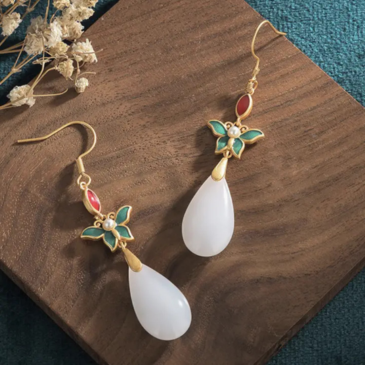 Butterfly Cyan Jade Earrings