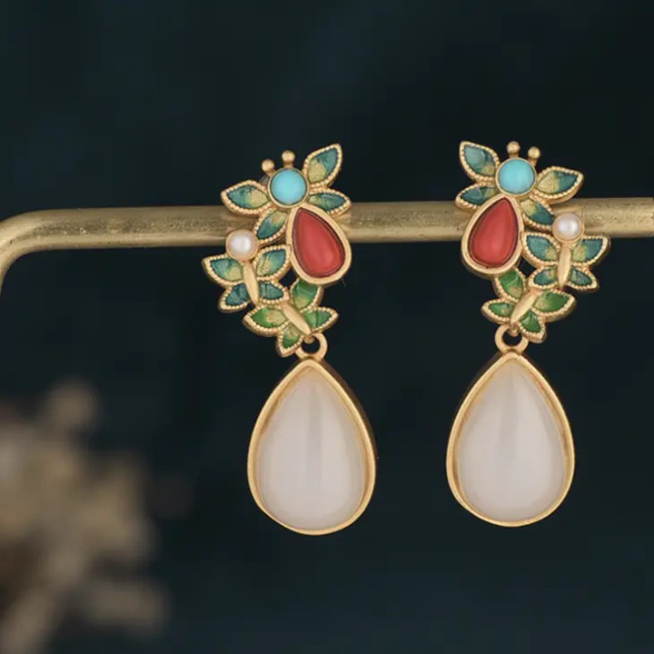 Butterfly Enamel Jade Earrings Butterfly Enamel Jade Earrings