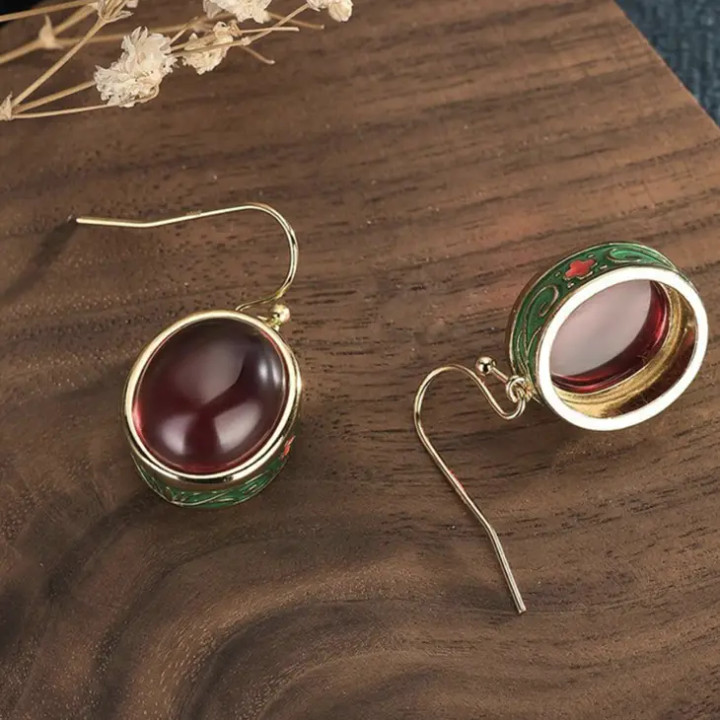 Red Jade Enamel Earrings