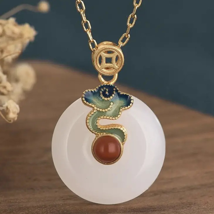 Cloud Enamel Jade Necklace