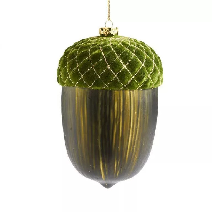 Glass Acorn Ornament with Quilted Velvet Top
