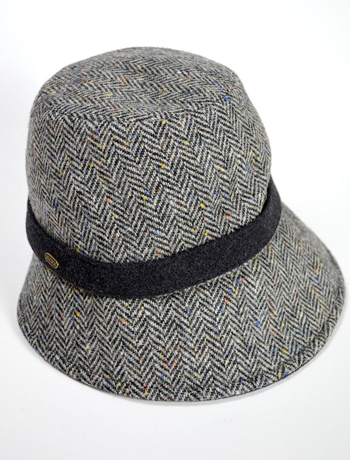Tweed Clodagh Hat - Grey Herringbone