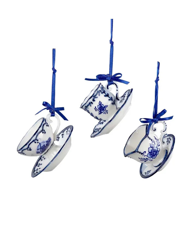 Blue & White Teacup Porcelain Ornament