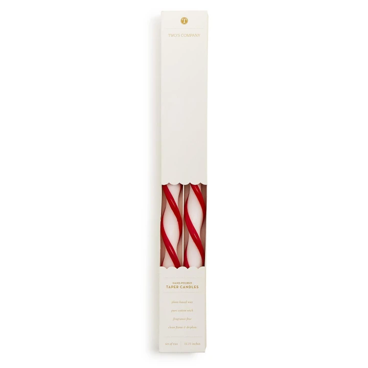 Red & White Twist Taper Candles - Set of 2