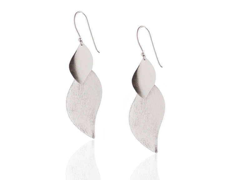 Sterling Silver Double Brushed Leaf Earrings
