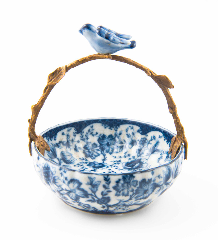 Blue & White Metal Mount Decorative Bowl