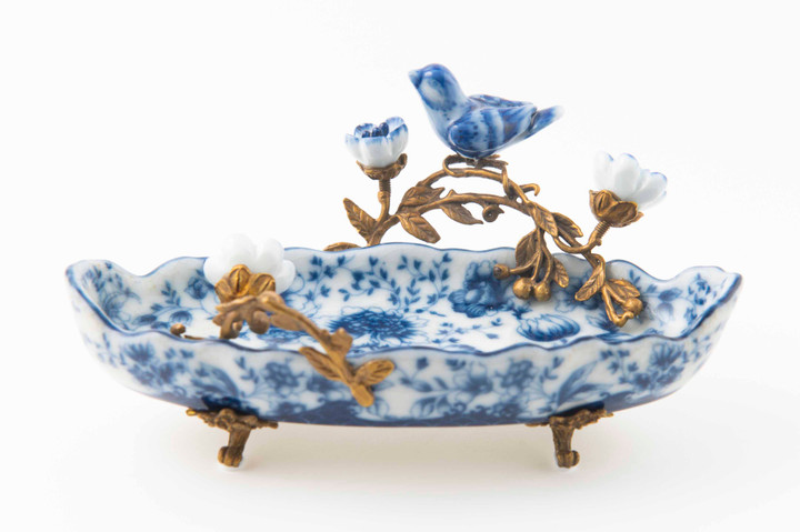 Blue & White Metal Mount Decorative Tray