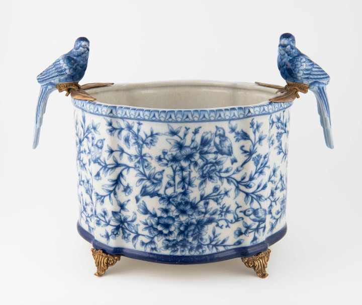 Blue & White Metal Mount Planter