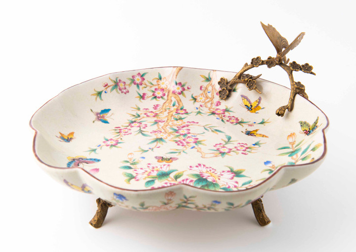 Pink Butterfly Metal Mount Decorative Dish
