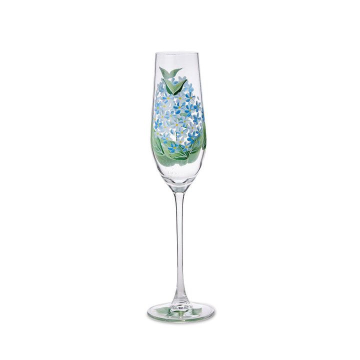 Blue Hydrangea Hand Painted Champagne Flute