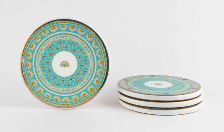 The Breakers Blue Shell Mosaic Bone China Coasters - Set of 4