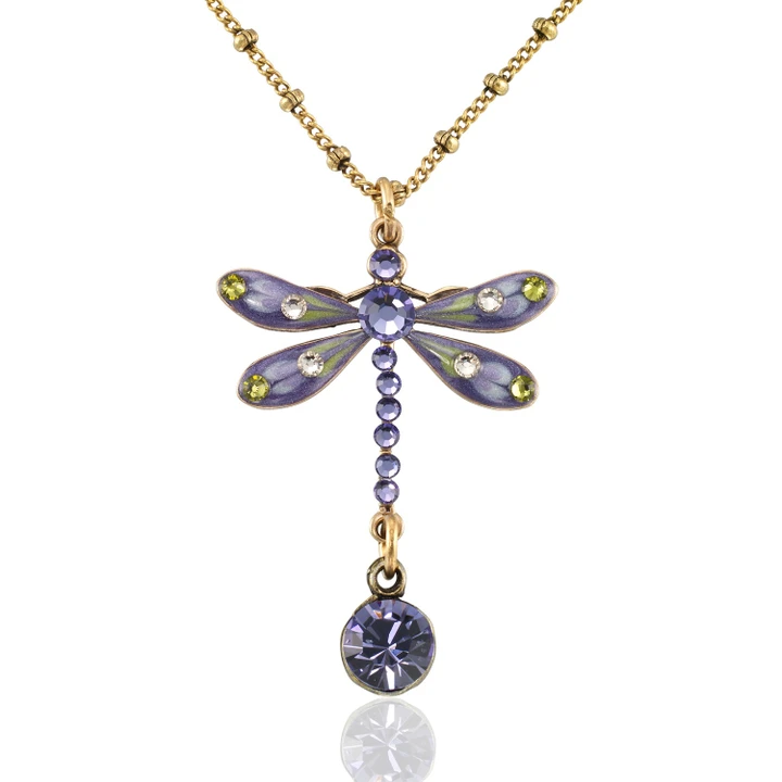 Violet Mist Dragonfly Dew Drop Crystal Necklace