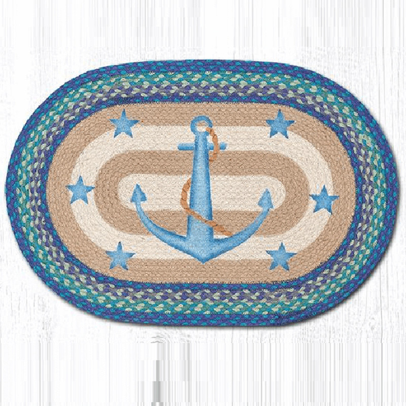 Anchor and Stars Oval Braided Rug