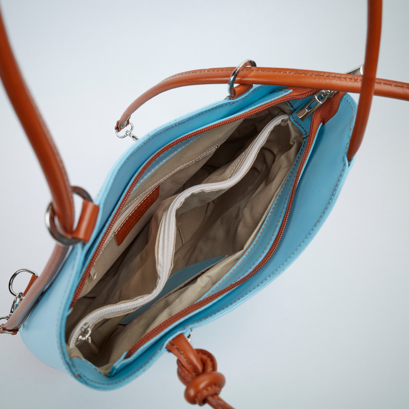 Italian Leather Backpack/Crossbody Sky Blue & Tan